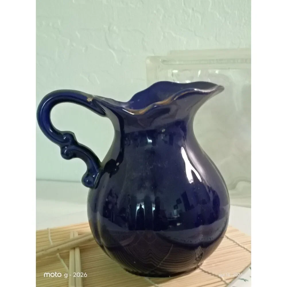 Vintage Japanese Cobalt Blue Pitcher Gold Pheasant Floral Kutani Style 5